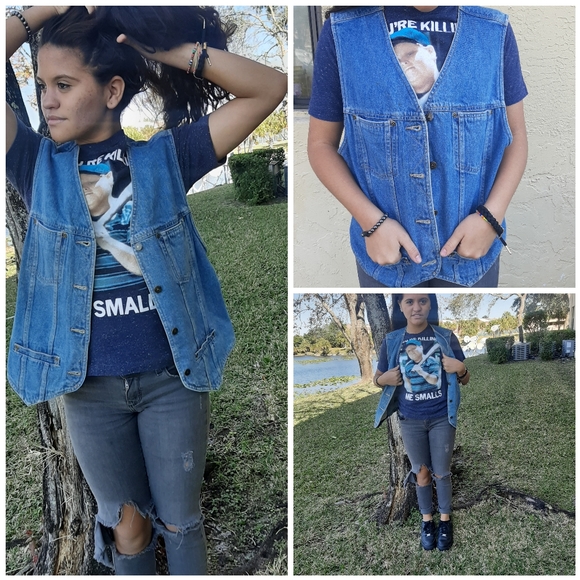 Vintage Denim Jean Vest Lizwear Claiborne L 80 90 - Picture 9 of 9